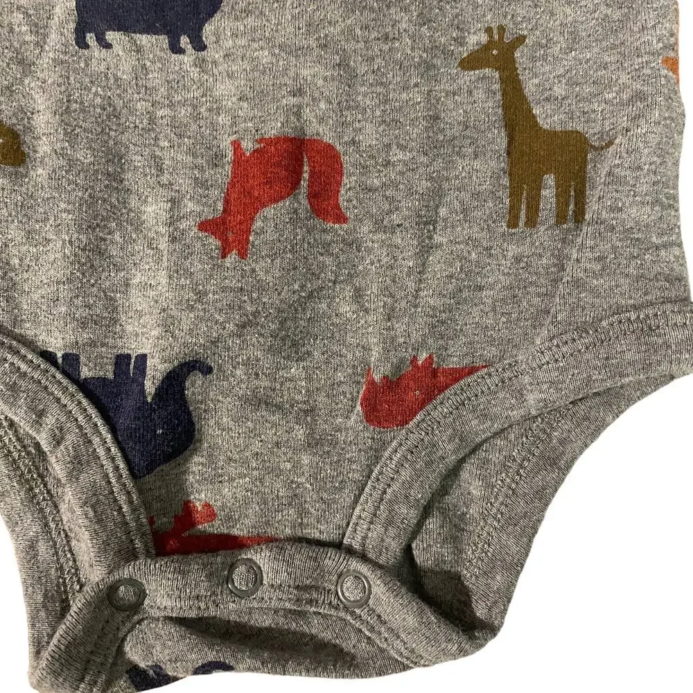 Carter's Gray Multi Color Animal Long Sleeve One Piece Boys Baby Sz 12M